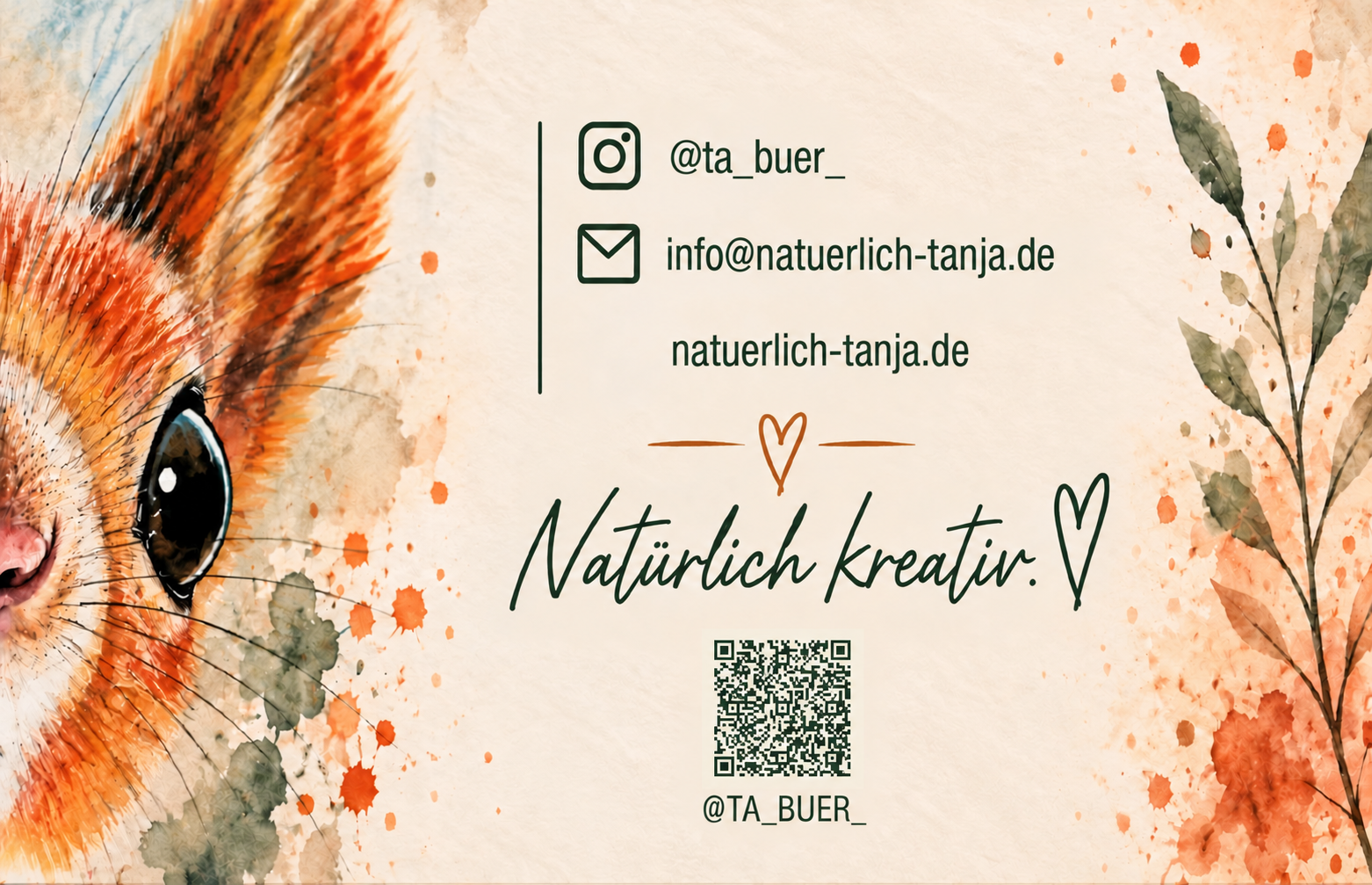 Rückseite: Natürlich kreativ! Mit Instagram, info@natuerlich-tanja.de, natuerlich-tanja.de und QR-Code